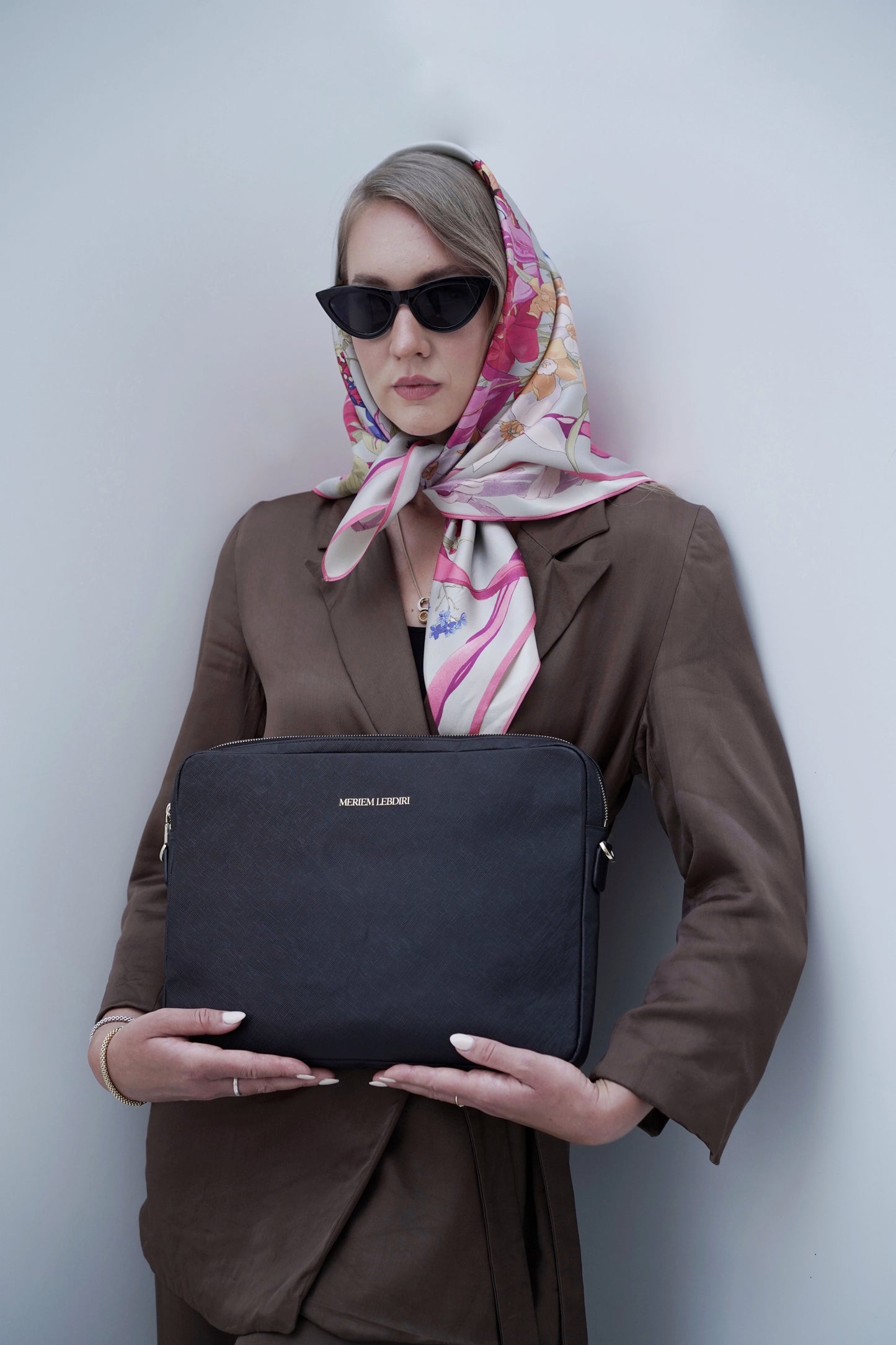 Laptoptasche Saffiano-Leder Schwarz