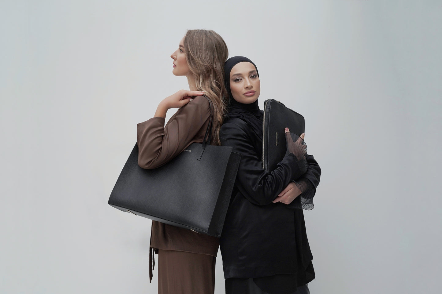 Laptoptasche Saffiano-Leder Schwarz