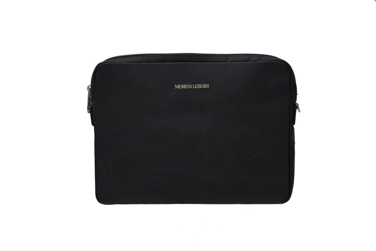 Laptop Ledertasche mit Krokooptik Schwarz