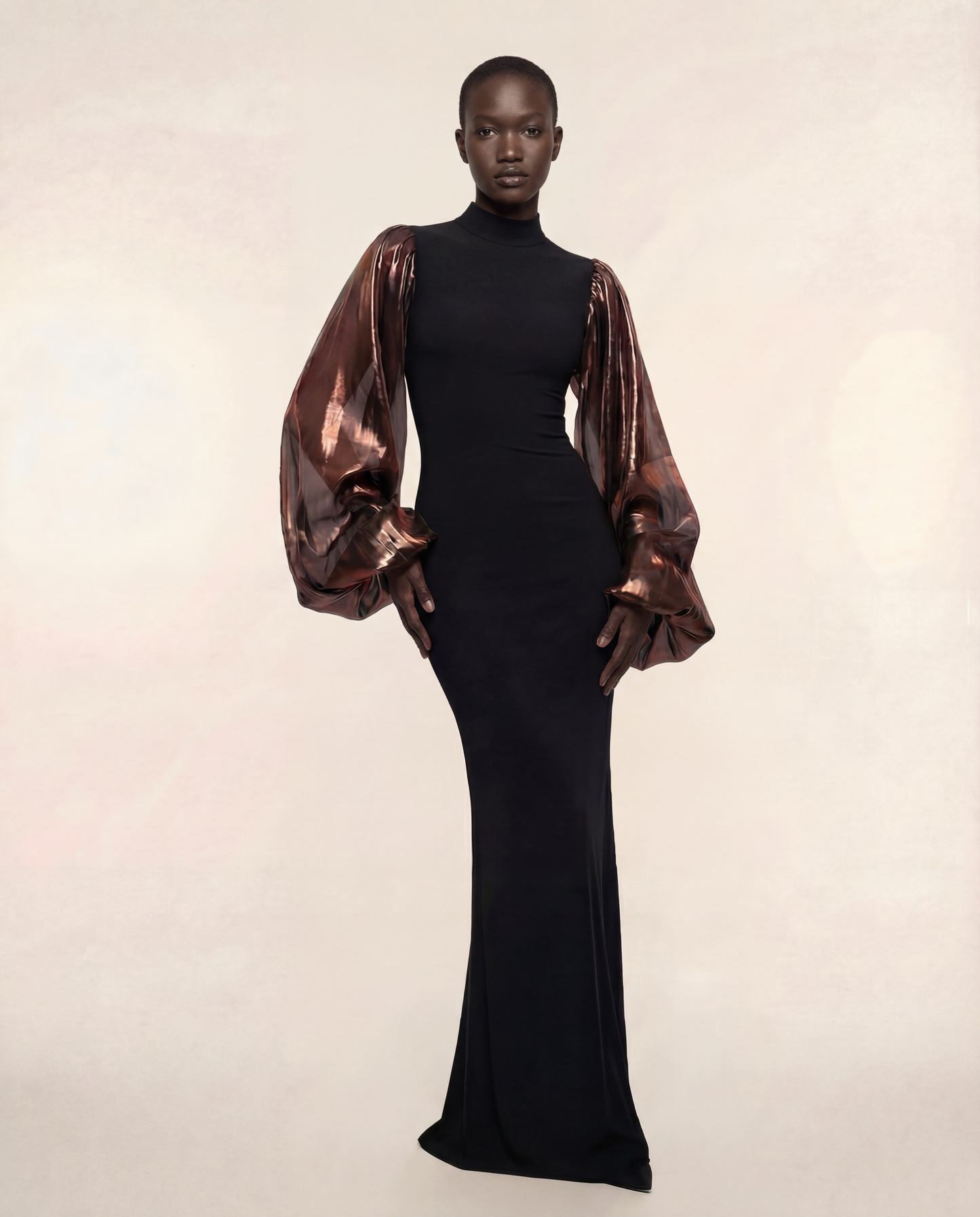 Sculpted Sleeve Gown – Bronze