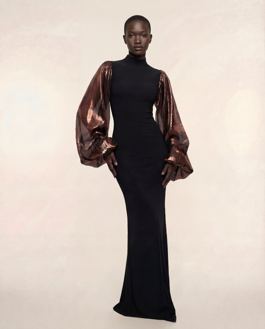 Sculpted Sleeve Gown – Bronze