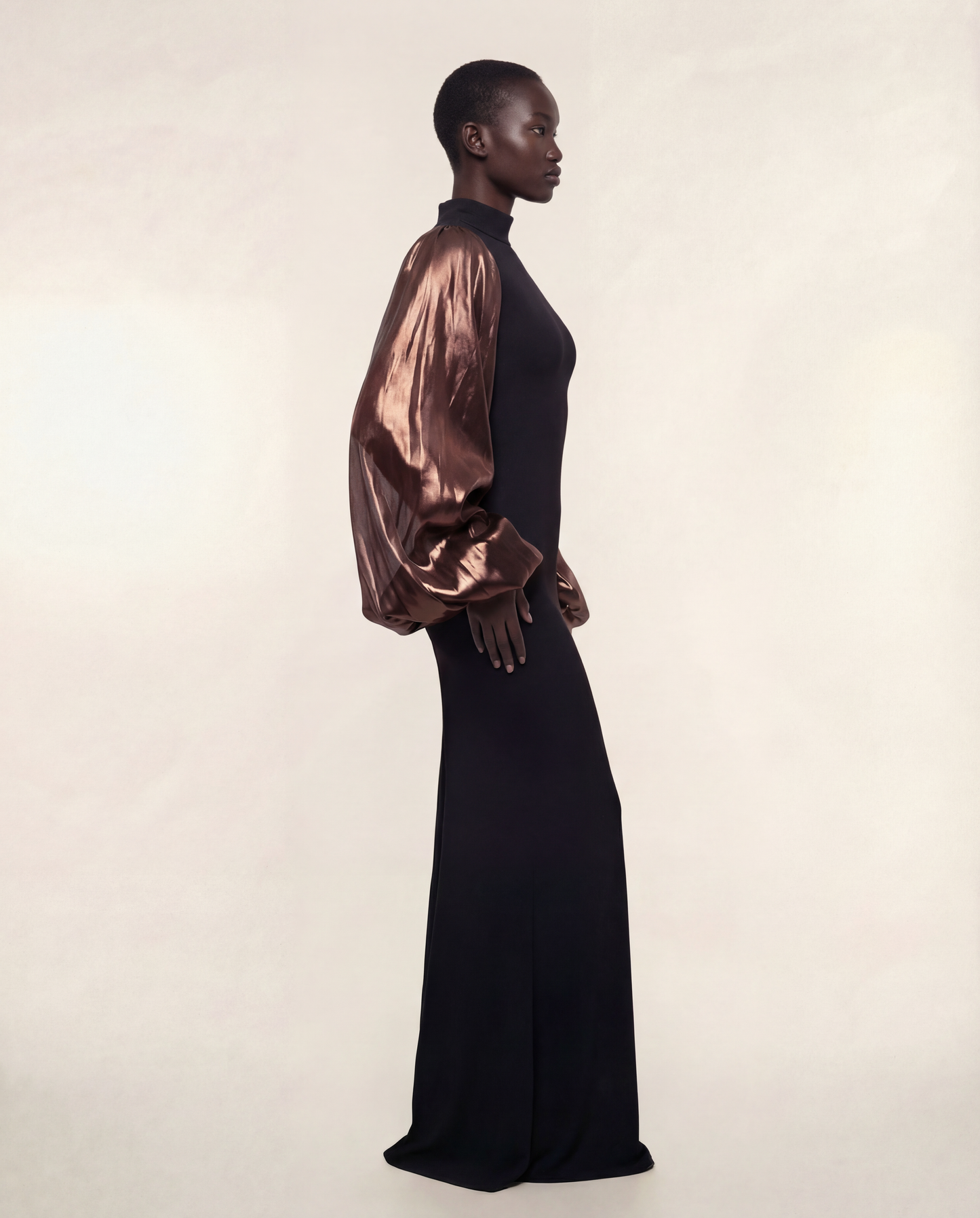 Sculpted Sleeve Gown – Bronze
