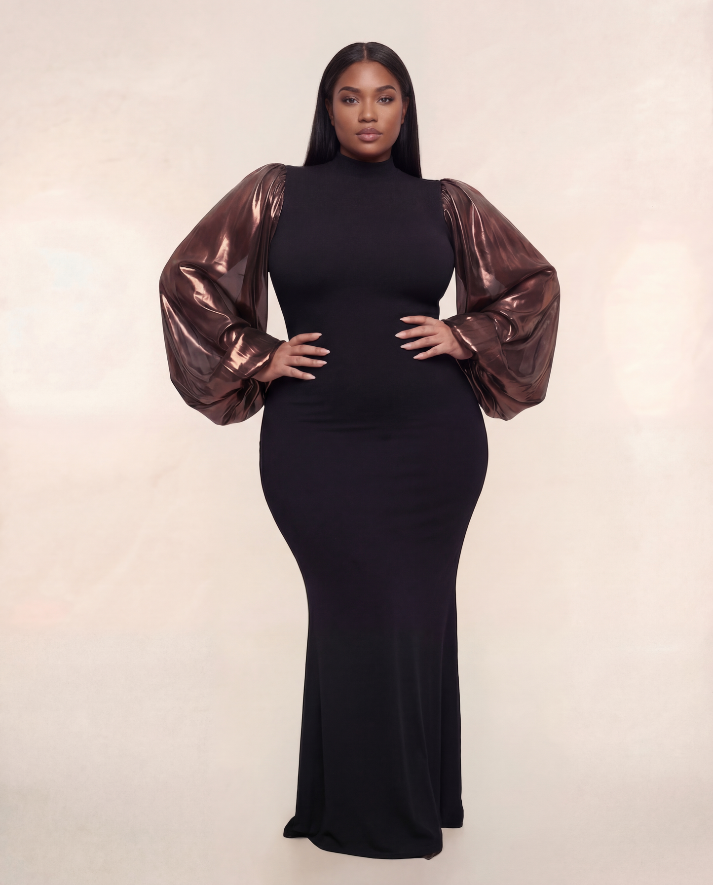 Sculpted Sleeve Gown – Bronze
