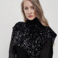 Schwarzes Pailletten-Cape-Kleid