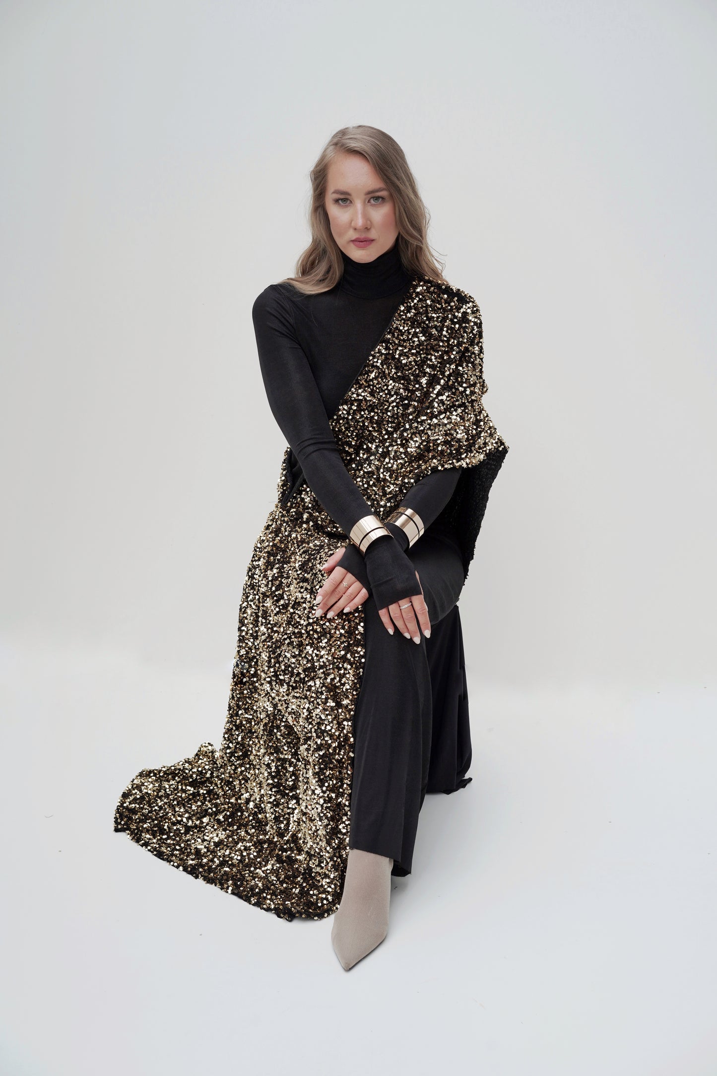 Gold-Schwarz Pailletten-Kleid