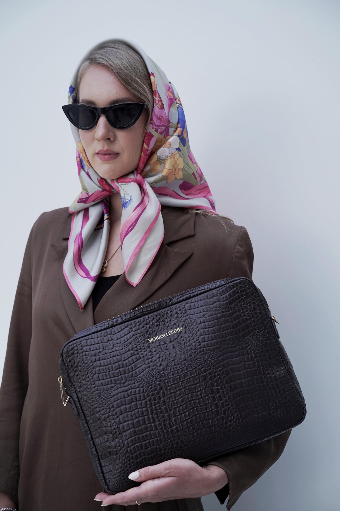 Laptop Ledertasche mit Krokooptik Schwarz